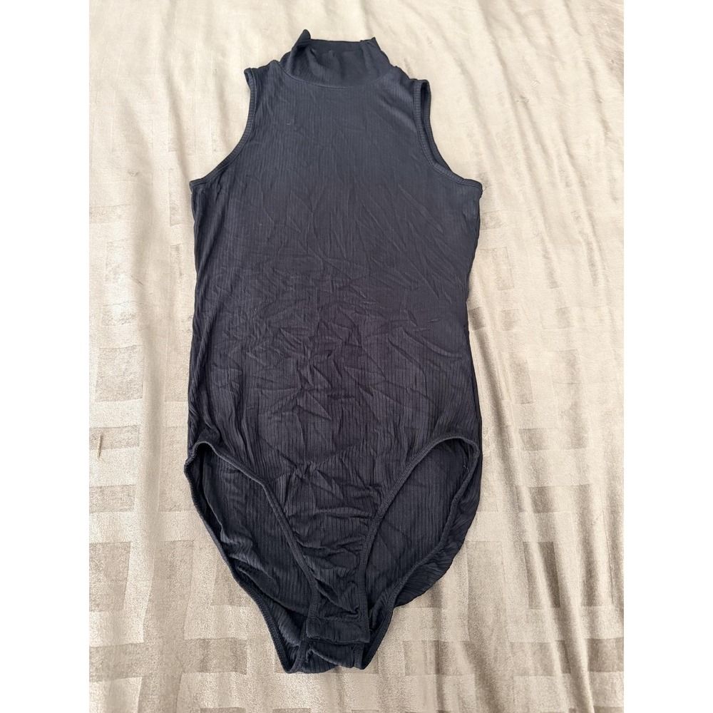 Charlotte Russe Bodysuit Womens Small Black Sleeveless Mock Neck Snap Crotch